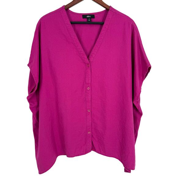 Ellos Plus Size 18/20 LINEN BLEND Pink Summer Beach Tropical Shirt Top - Picture 1 of 5
